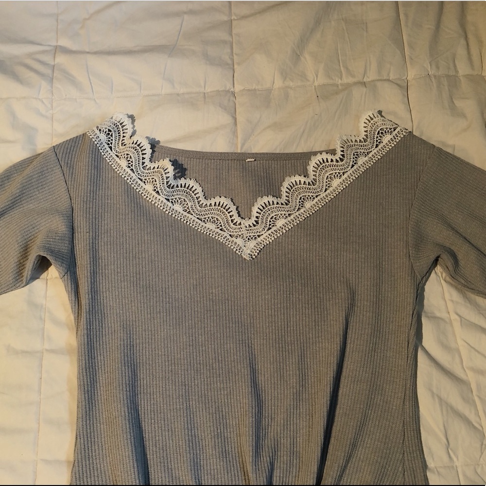 grey long sleeve lace shirt